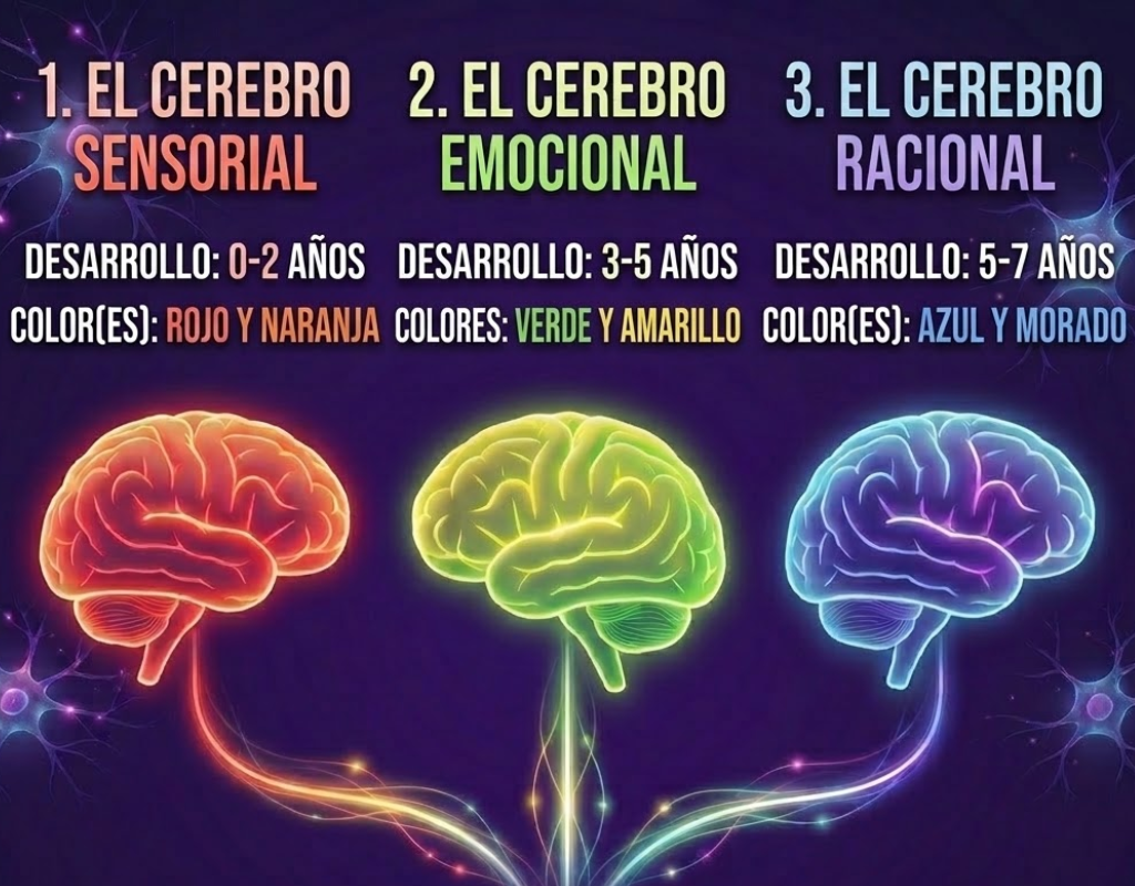 Relación entre los 3 cerebros, el desarrollo infantil y las 6 configuraciones de la Neurotransformación.