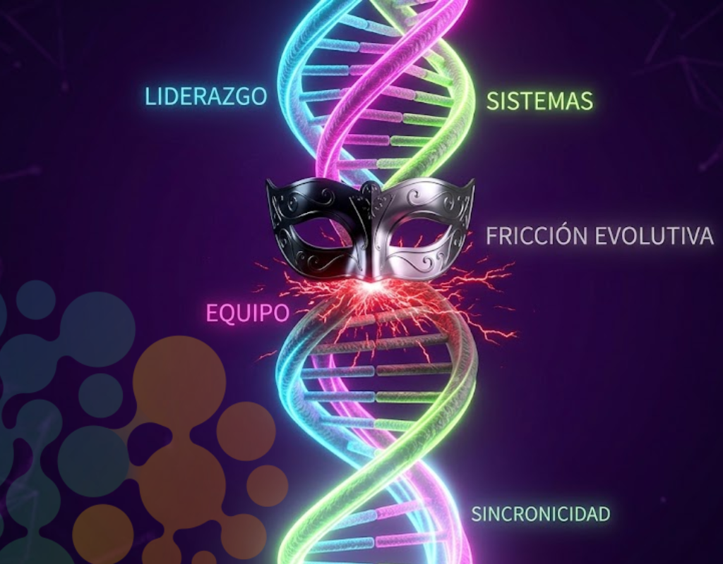 Hélice de ADN organizacional bloqueada por las máscaras de la personalidad en la Neurotransformación.
